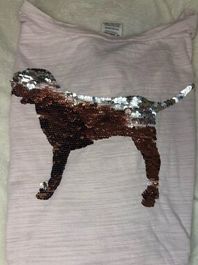 PINK Victoria's Secret Small Light Pink Tee with gold / Silver Sequin Dog